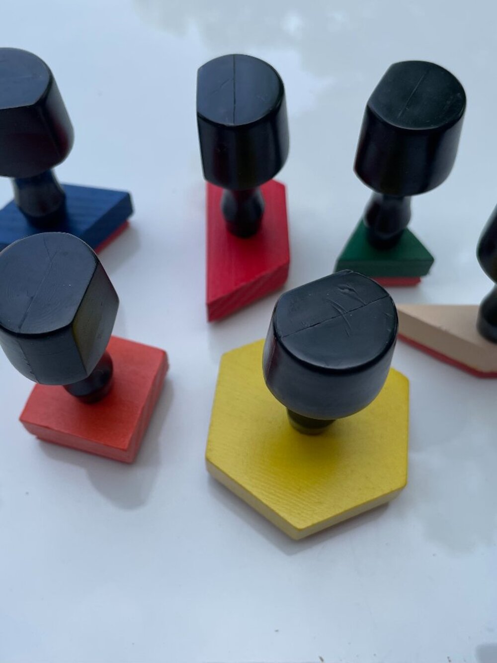 Rubber Stampn Set -- Pattern Blocks — Set of 6 Wooden Handled Stamps -- VINTAGE